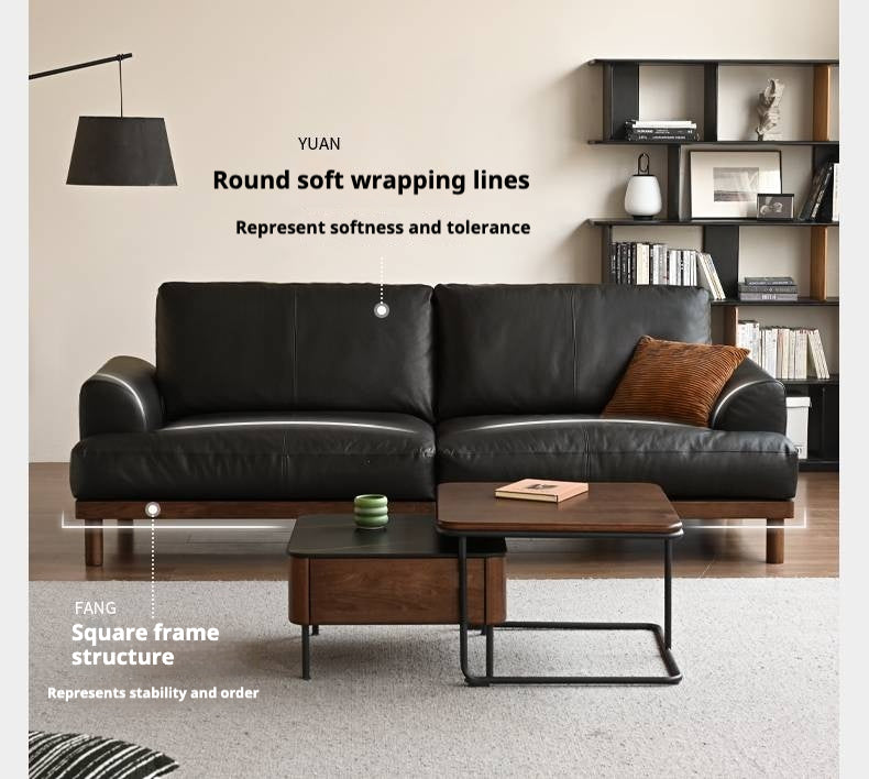 Oak Solid Wood Genuine Leather Sofa