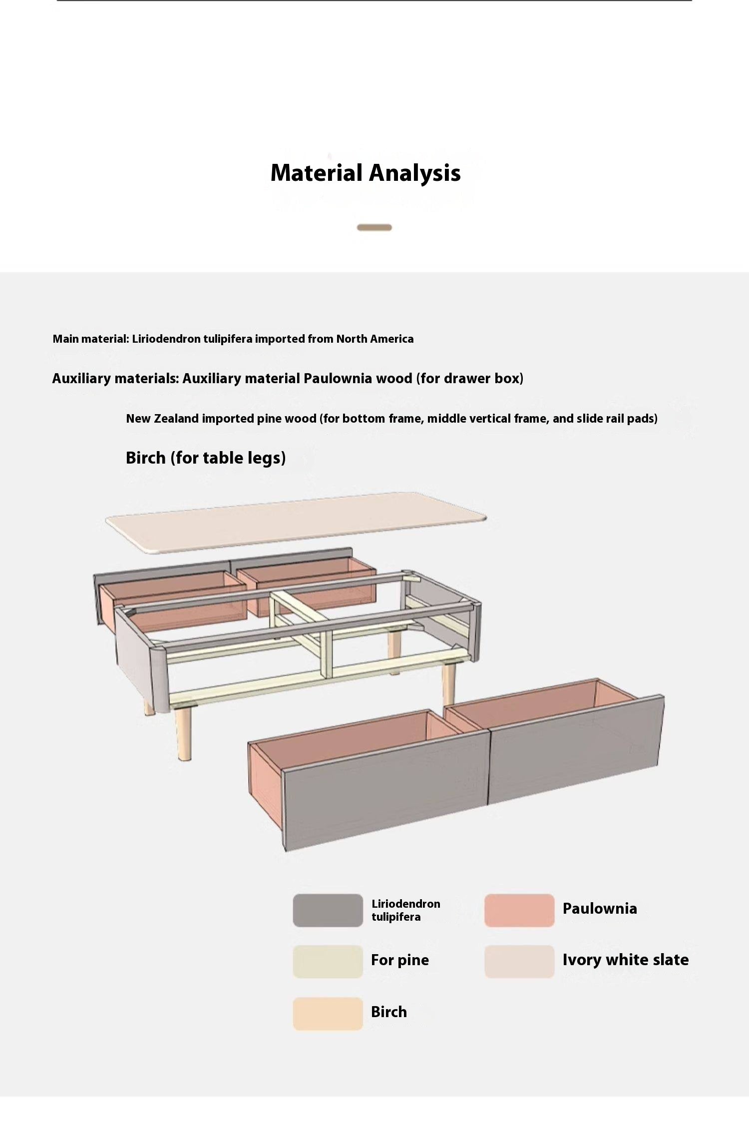 Poplar Solid Wood Light Luxury Style Rock Plate Coffee Table