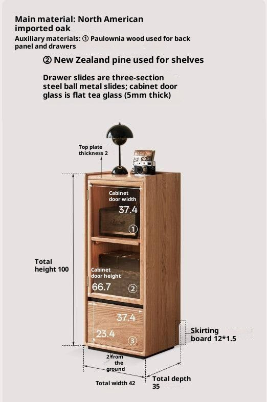 Oak Solid Wood Modern Side Cabinet.