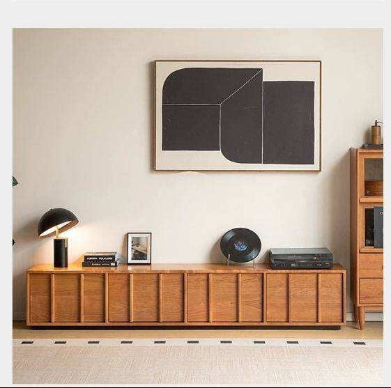 Cherry Solid Wood TV Stand with Simple Modern Storage Cabinet