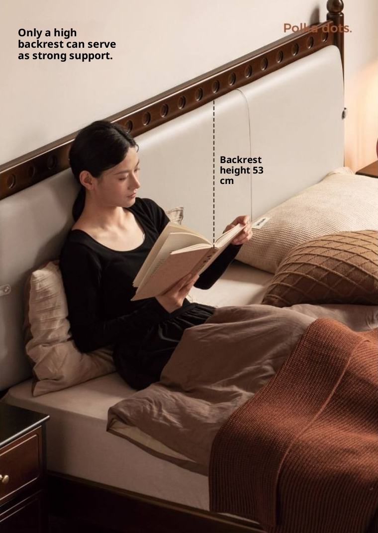 Poplar Solid Wood Genuine Leather Soft Backrest Bed Retro Vintage