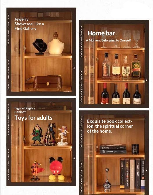 Cherry Solid Wood Bookcase with Glass Display Cabinets.