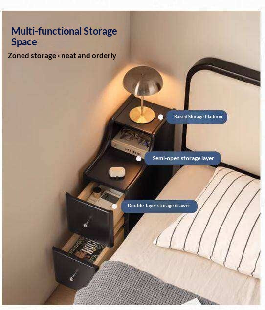 Solid RubberWood Ultra-Narrow Nightstand Storage Cabinet