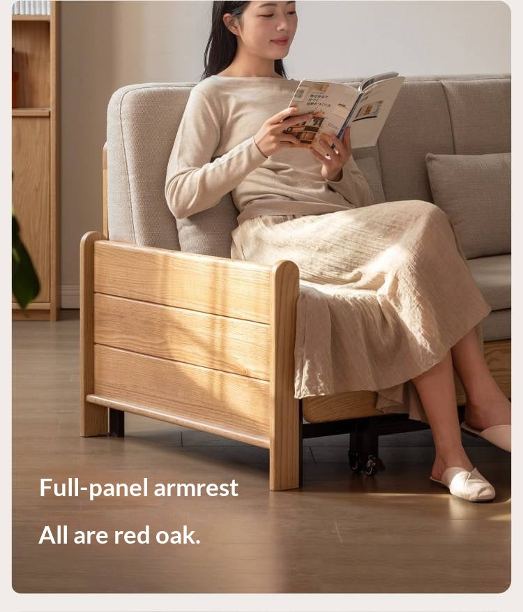 Ash, Oak Solid Wood Sleeper Sofa with Solid Wood Armrests and Built-In Wheels