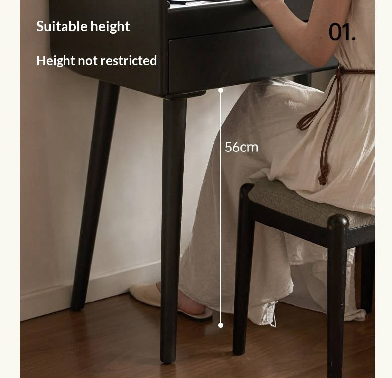 Solid RubberWood Black Vanity Table Mirror LED Touch