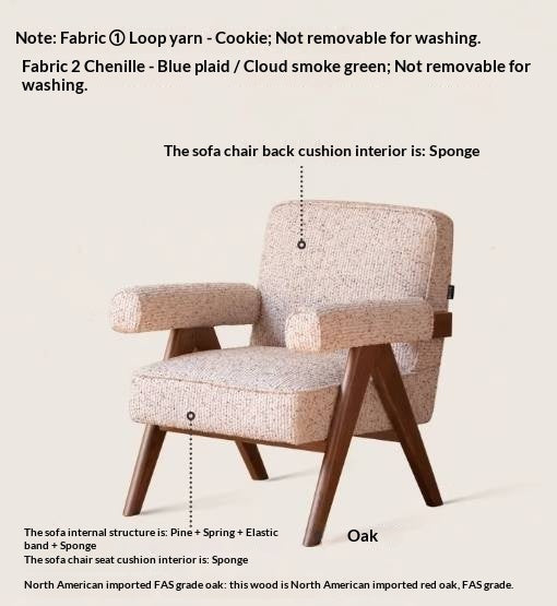 Ash solid wood Accent Armchair, Upholstered Lounge Chair with Angled A-Frame Legs and Wide Padded Armrests