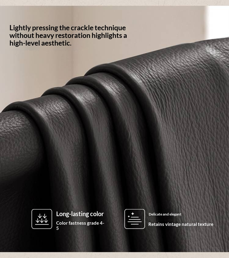 Genuine Leather Bauhaus Style Double Bed with Top Grain Cowhide Soft Backrest