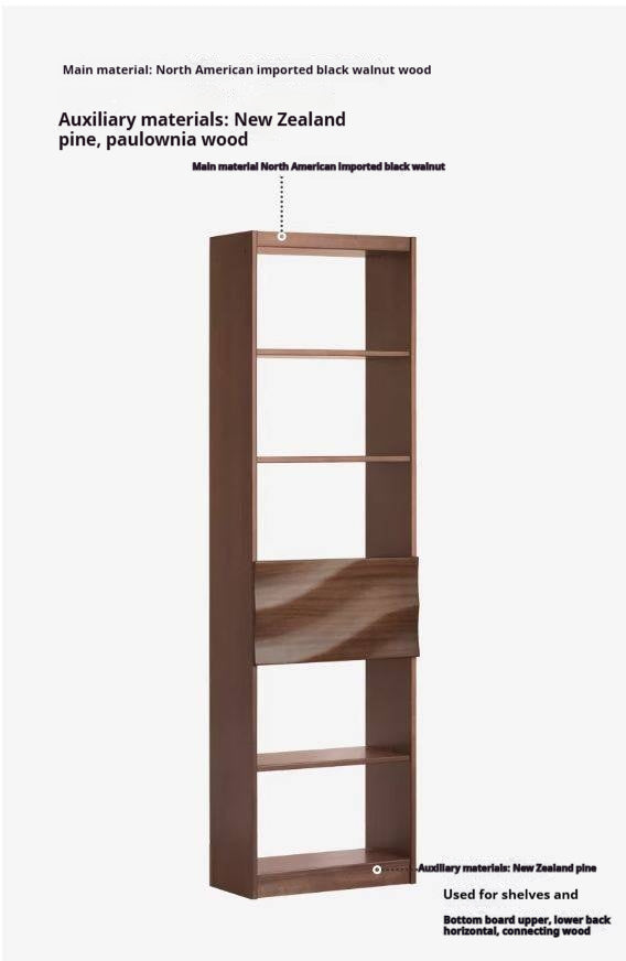 Black Walnut Solid Wood Bookshelf with Combination Storage and Display Shelves