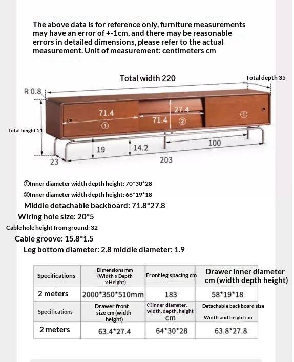 Poplar Solid Wood Retro Floor TV Cabinet.