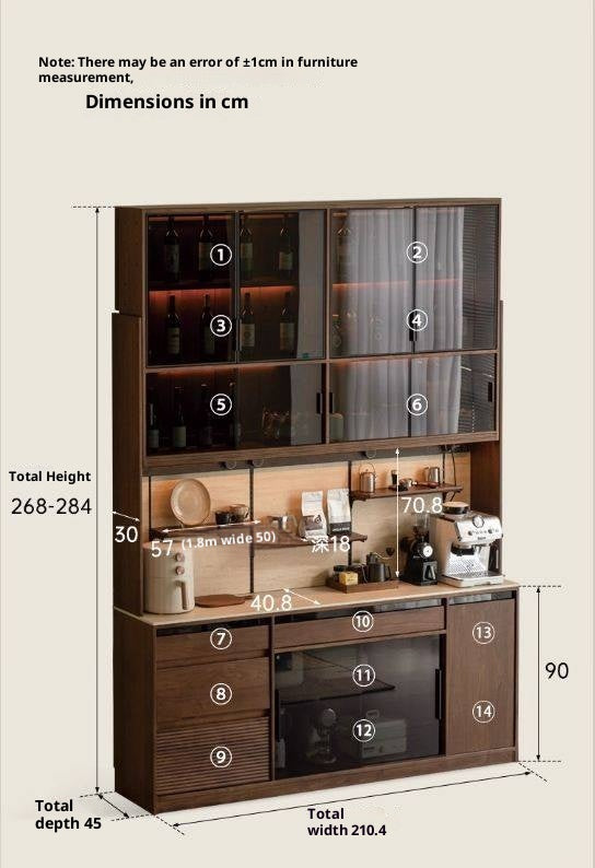 Black Walnut Solid Wood Rock Plate Wine Sideboard