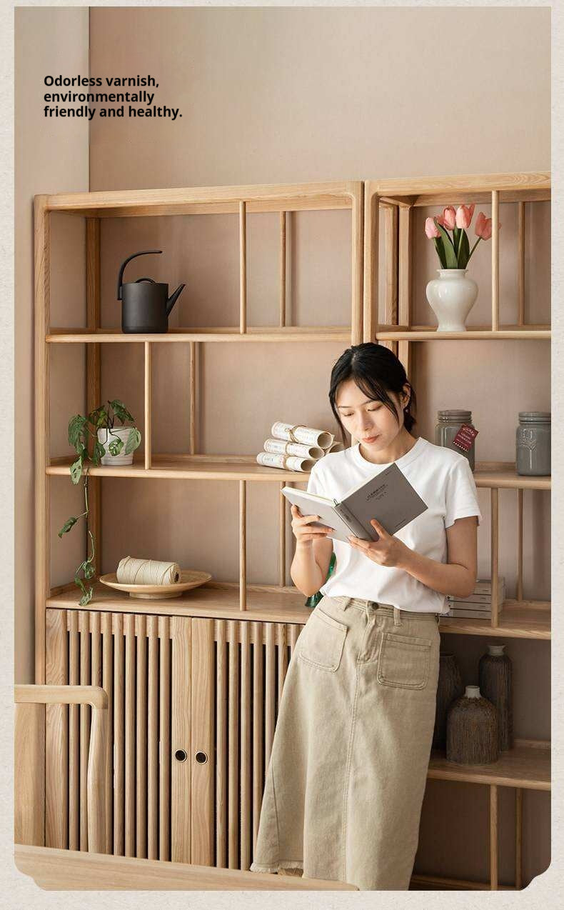 Ash Solid Wood Bookshelf Combined Bookcase Display Cabinet Wall Shelf