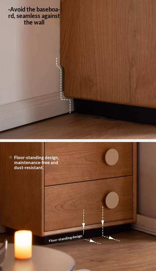 Cherry Solid Wood Side Cabinet with Drawer Storage and Antique Accents