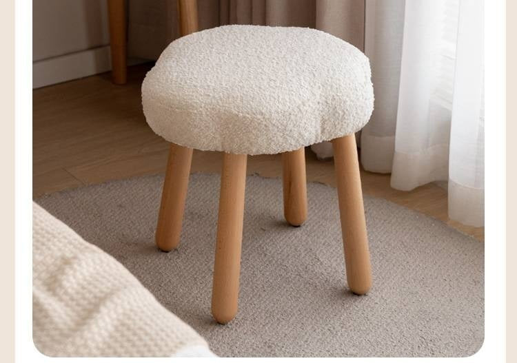 Beech Solid Wood, Solid RubberWood Nordic Lamb Velvet Cloud Makeup Stool.