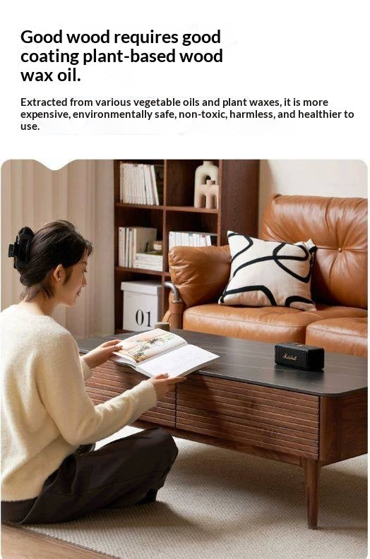 Sandalwood, Black Walnut Solid Wood Rock Plate Coffee Table