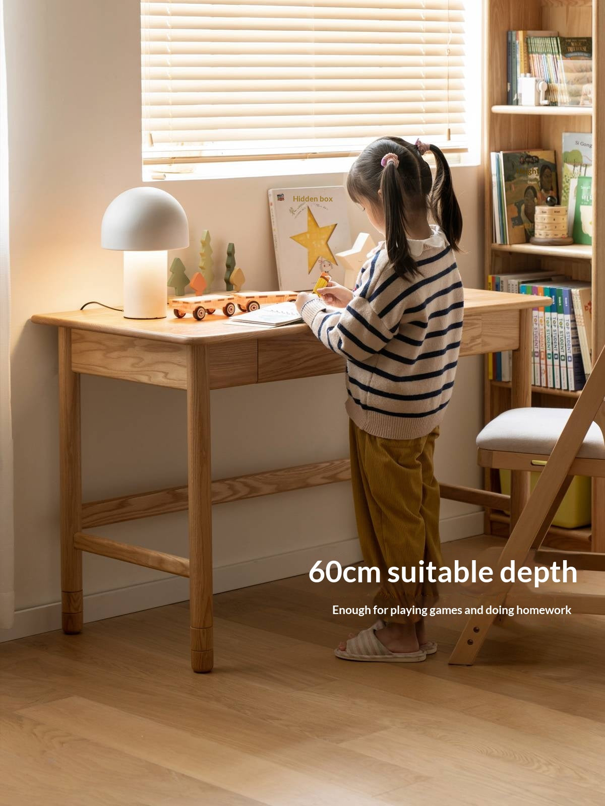 Oak Solid Wood Lifting Study Table Narrow Kids Desk