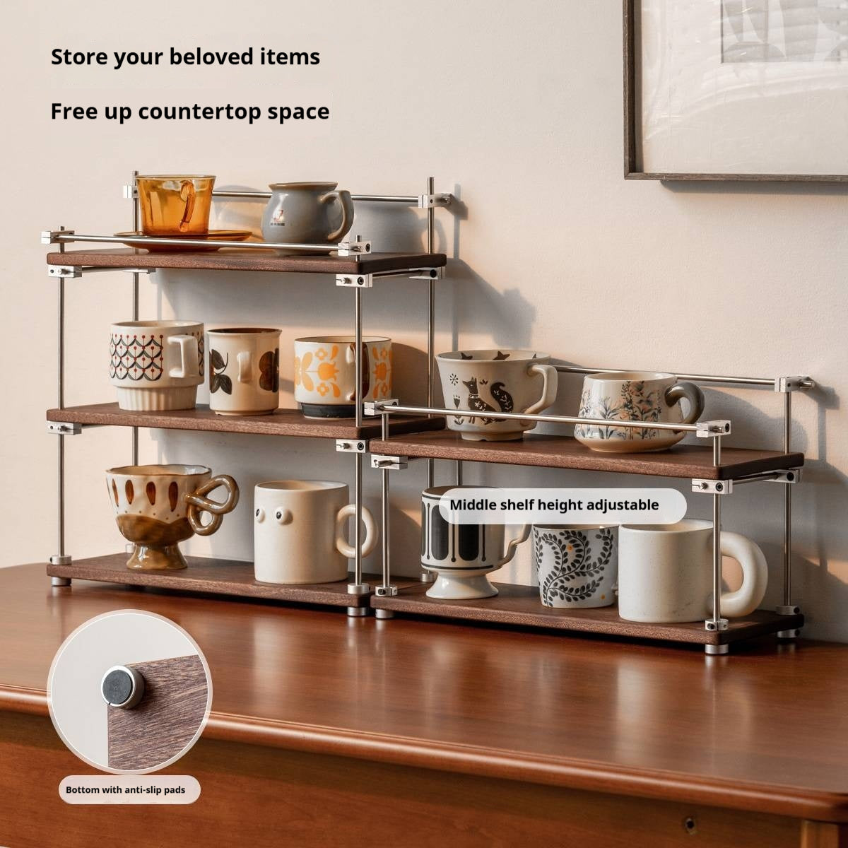 Sapele Solid Wood Multi Layer Storage Rack Antique Style