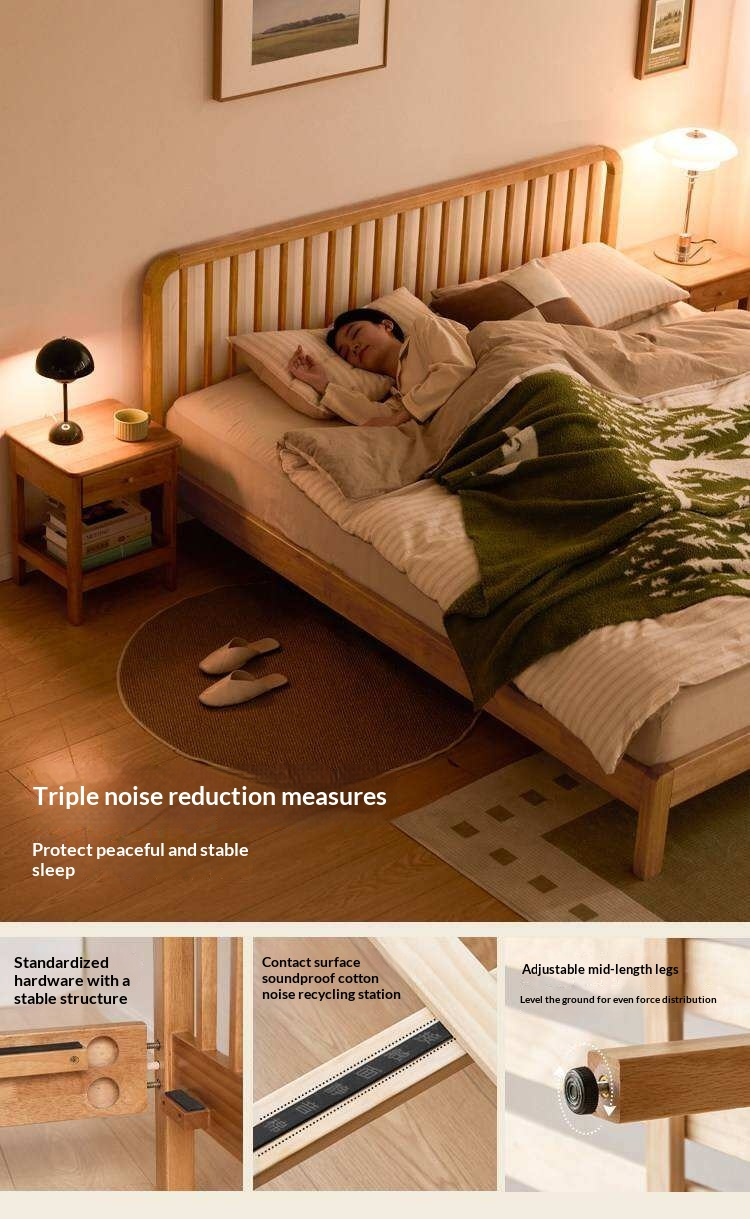 European Beech,Rubberwood Solid Wood Bed Modern Simple