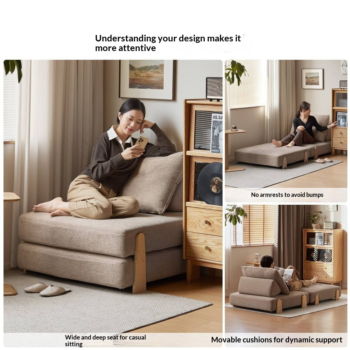 Armless Folding Sofa Bed with Wood Legs