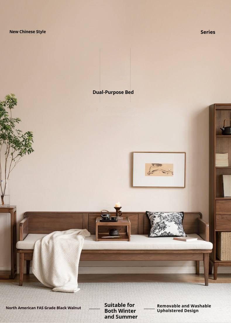 Black Walnut Solid wood Deep Seat Daybed Bench with Raised Wood Side Panels