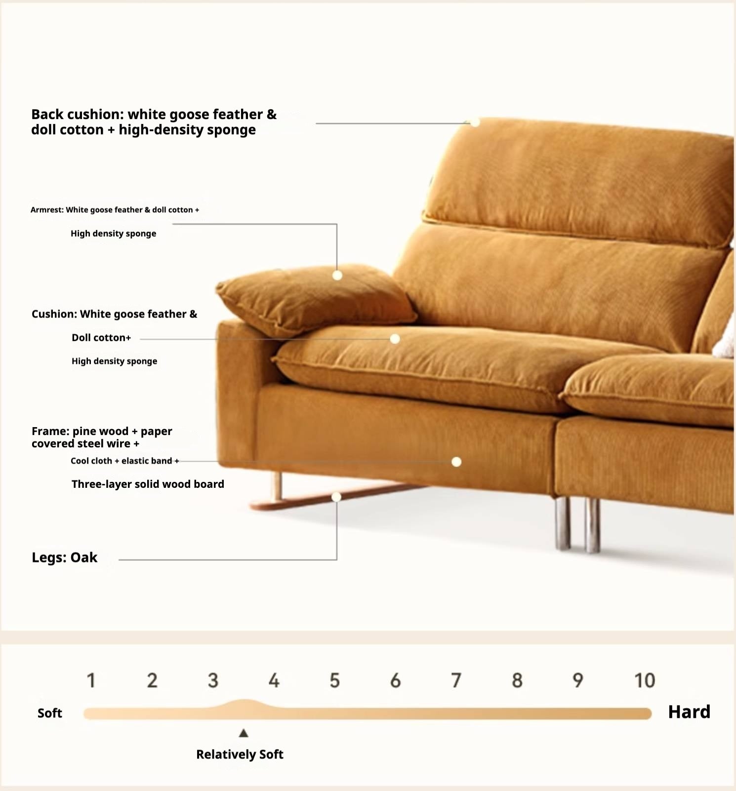 High-Back Corduroy Fabric Sofa with Removable Cover