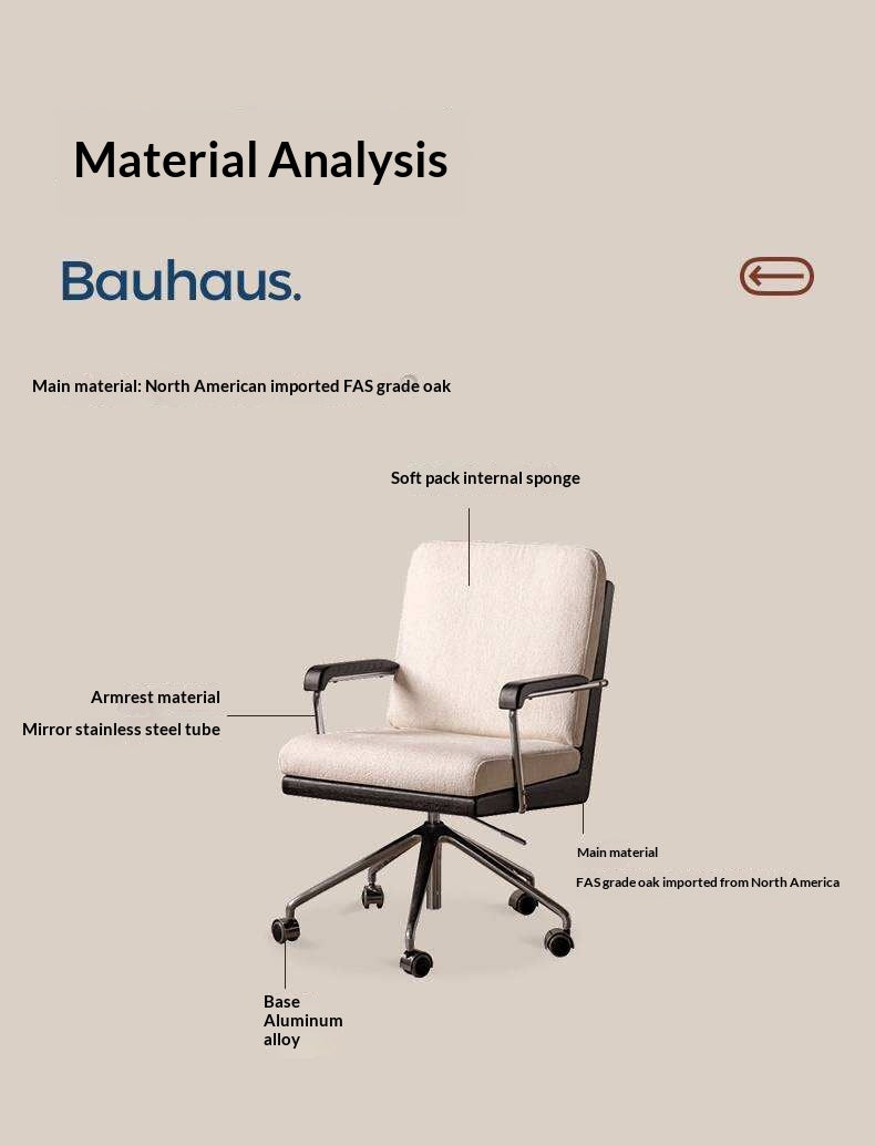 Oak Solid Wood Office Chair with Adjustable Back and Ergonomic Design