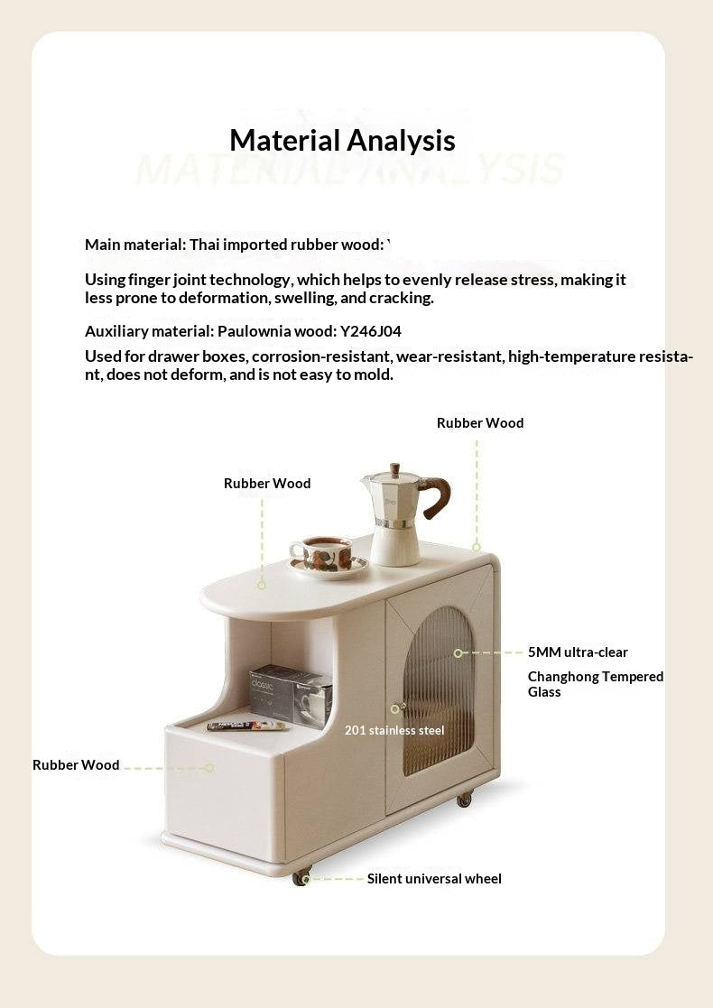 Solid RubberWood Edge Side Table French Cream Style