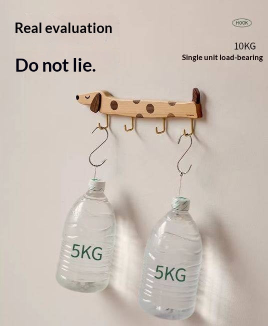 Beech, Black Walnut Solid Wood Puppy-Shaped Wall Hook with Cute Cartoon Design