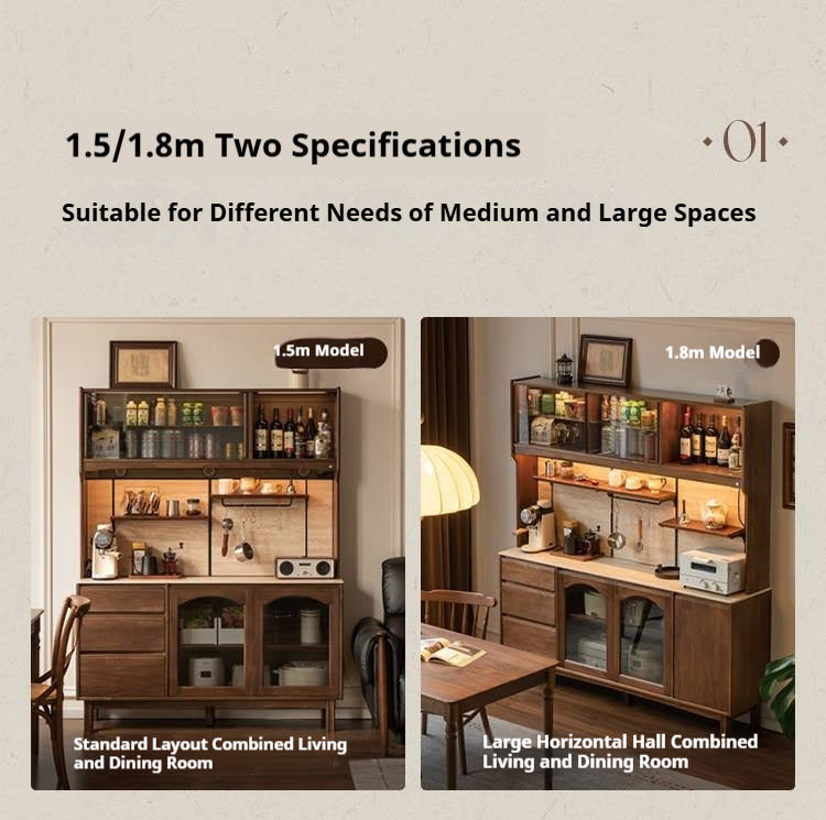 Black Walnut Solid Wood Buffet Cabinet with Retro Style and Rock Board Surface