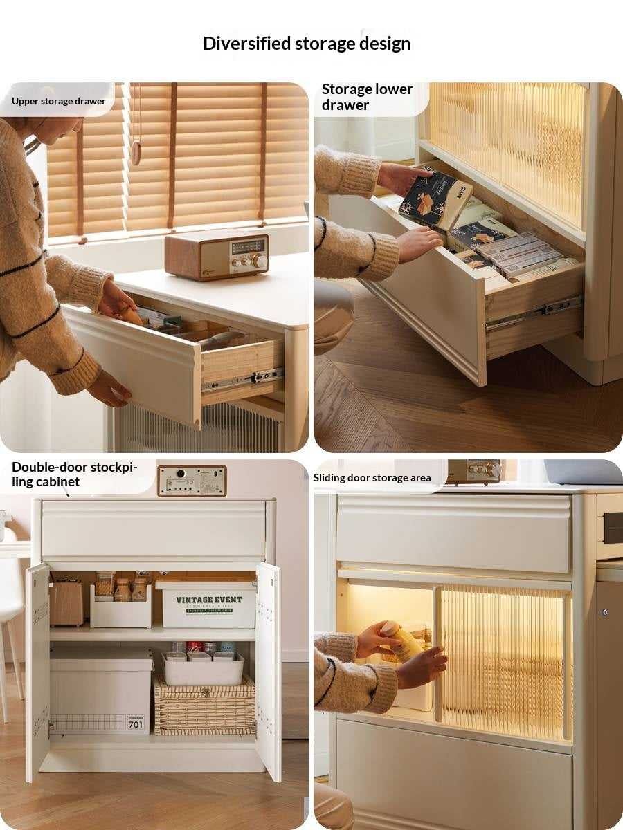 Solid Rubberwood Cream-Style Extendable White Slab Island