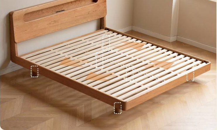 Cherry Solid Wood Retro with Socket Night Light Bed