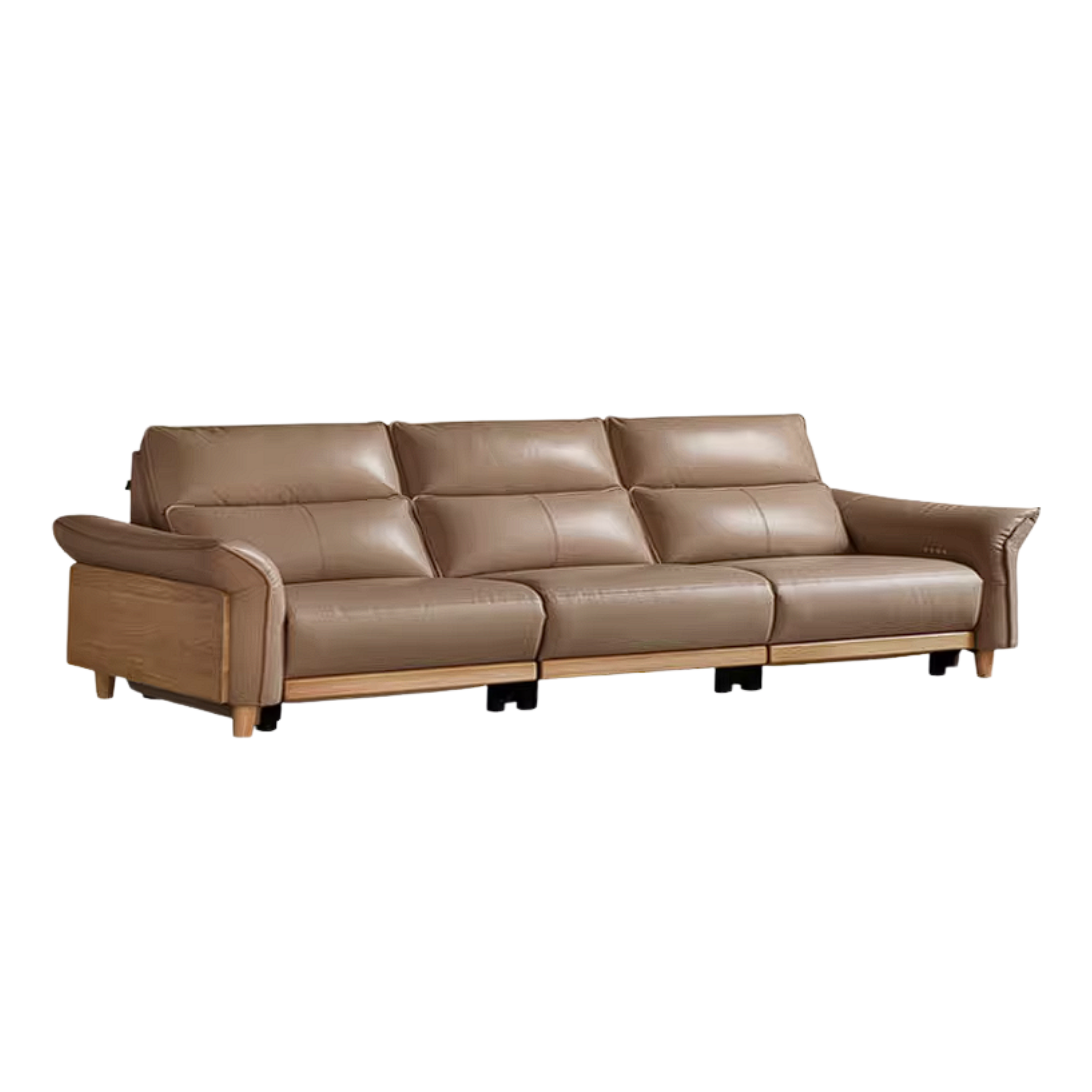 Ash Solid Wood Genuine Leather Modern Electric Reclining Sofa