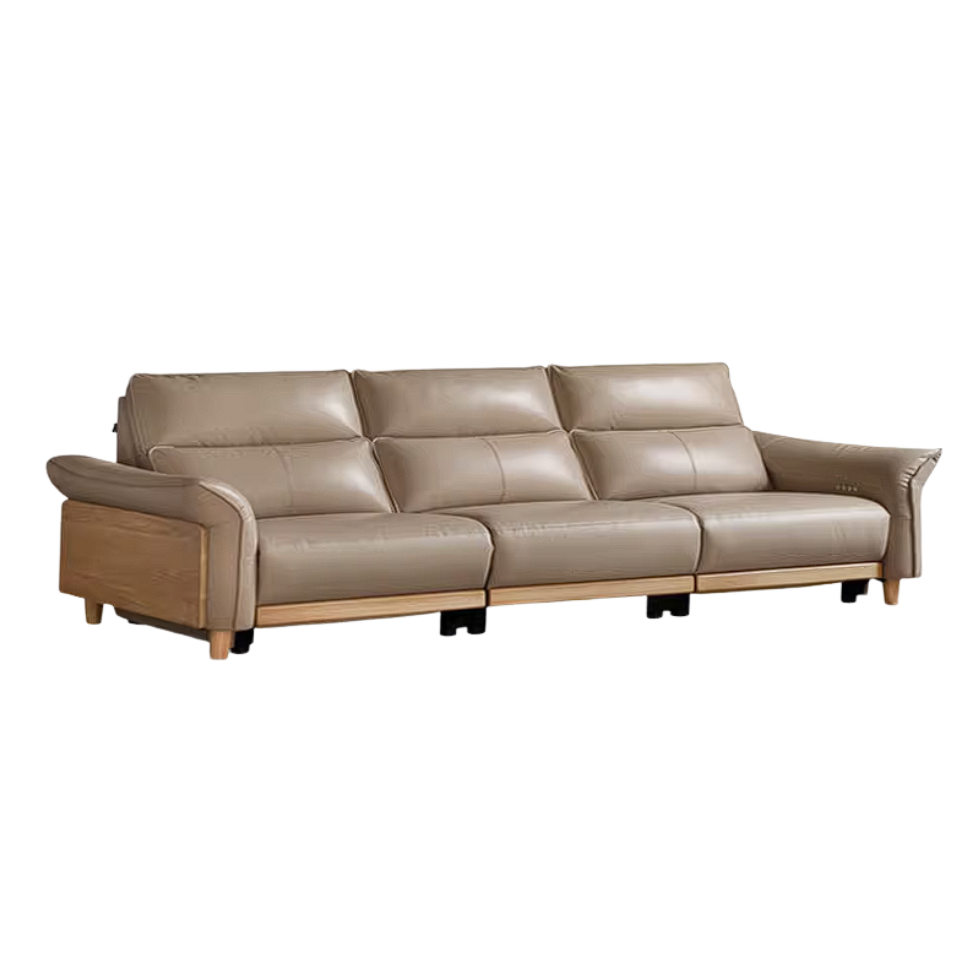 Ash Solid Wood Genuine Leather Modern Electric Reclining Sofa