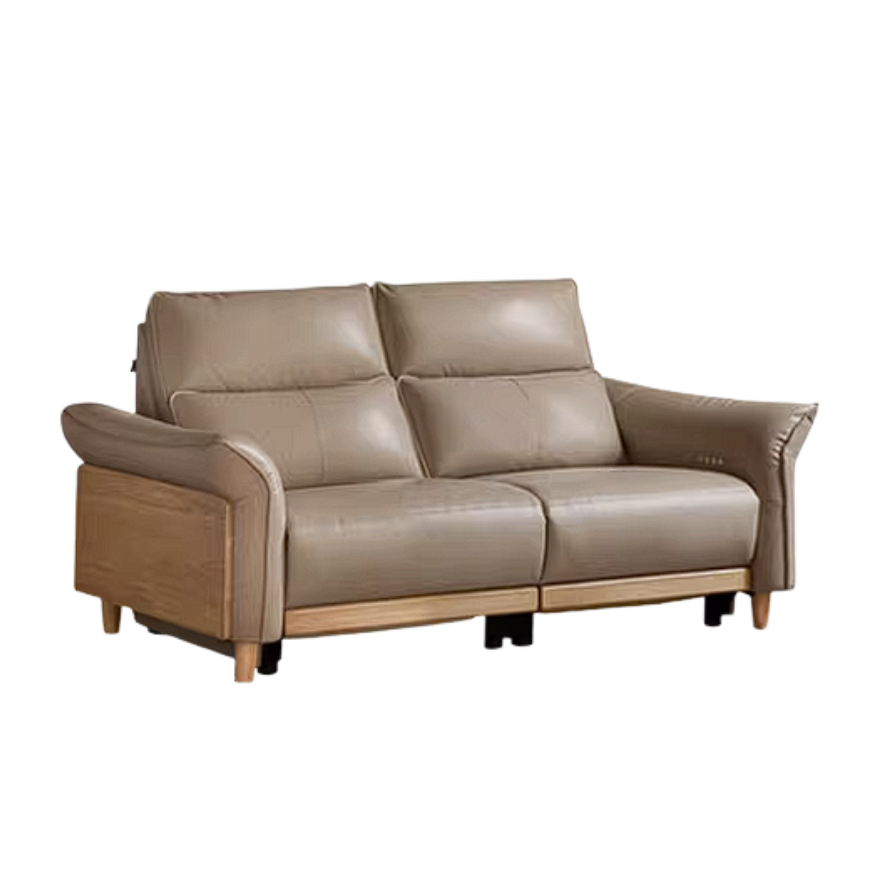 Ash Solid Wood Genuine Leather Modern Electric Reclining Sofa