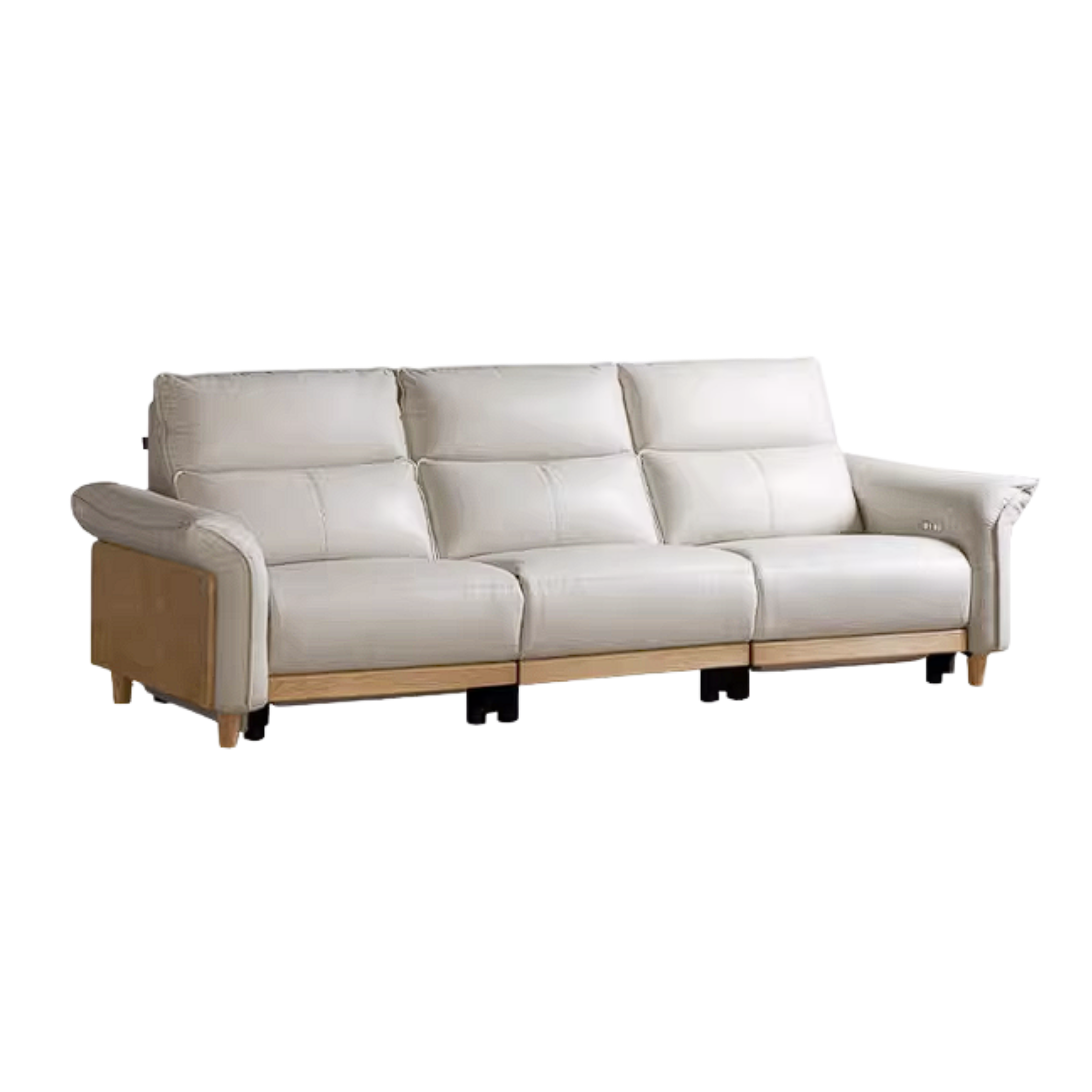 Ash Solid Wood Genuine Leather Modern Electric Reclining Sofa
