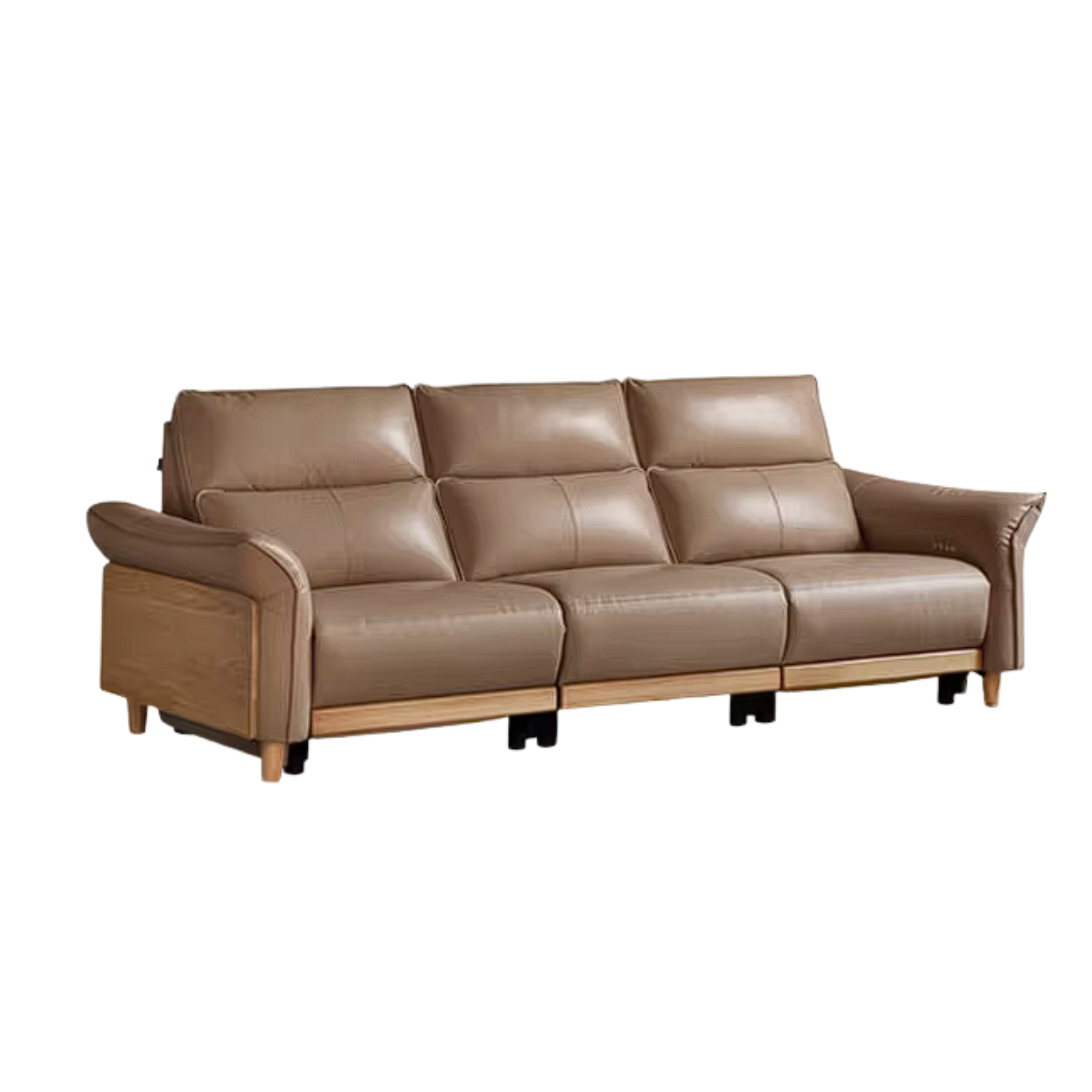 Ash Solid Wood Genuine Leather Modern Electric Reclining Sofa