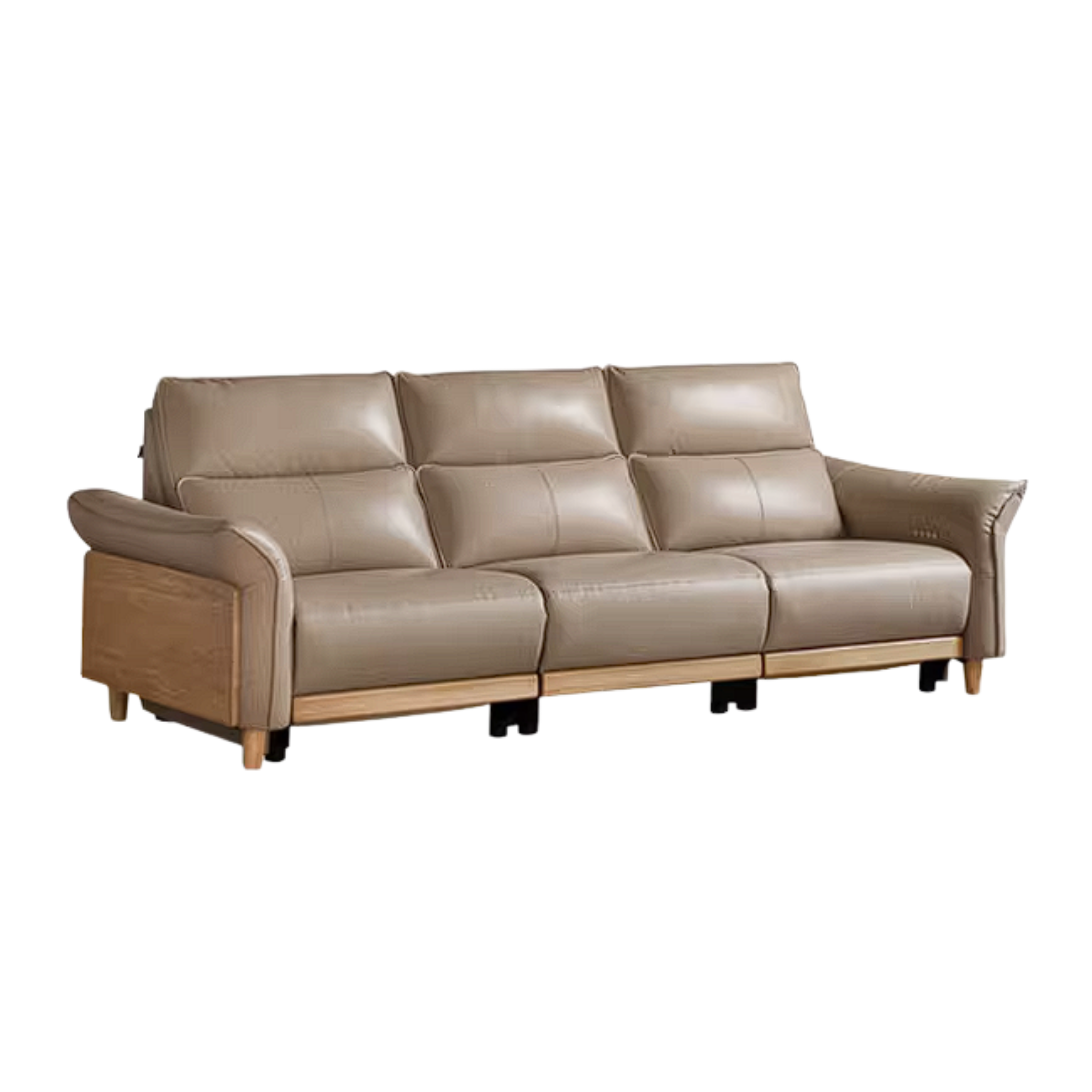 Ash Solid Wood Genuine Leather Modern Electric Reclining Sofa