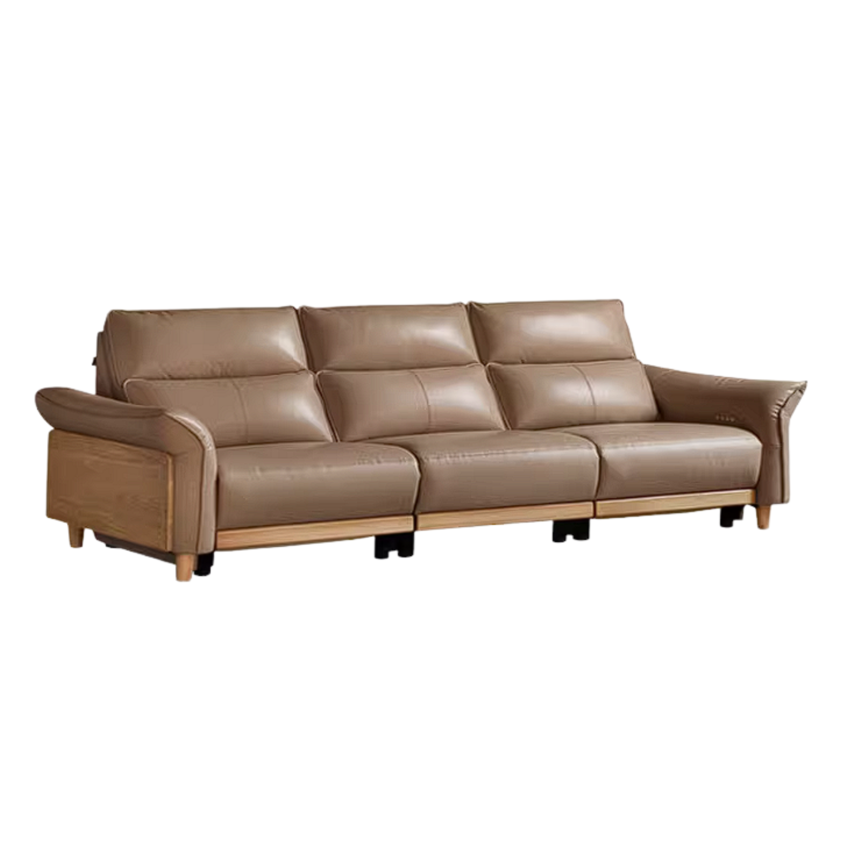 Ash Solid Wood Genuine Leather Modern Electric Reclining Sofa