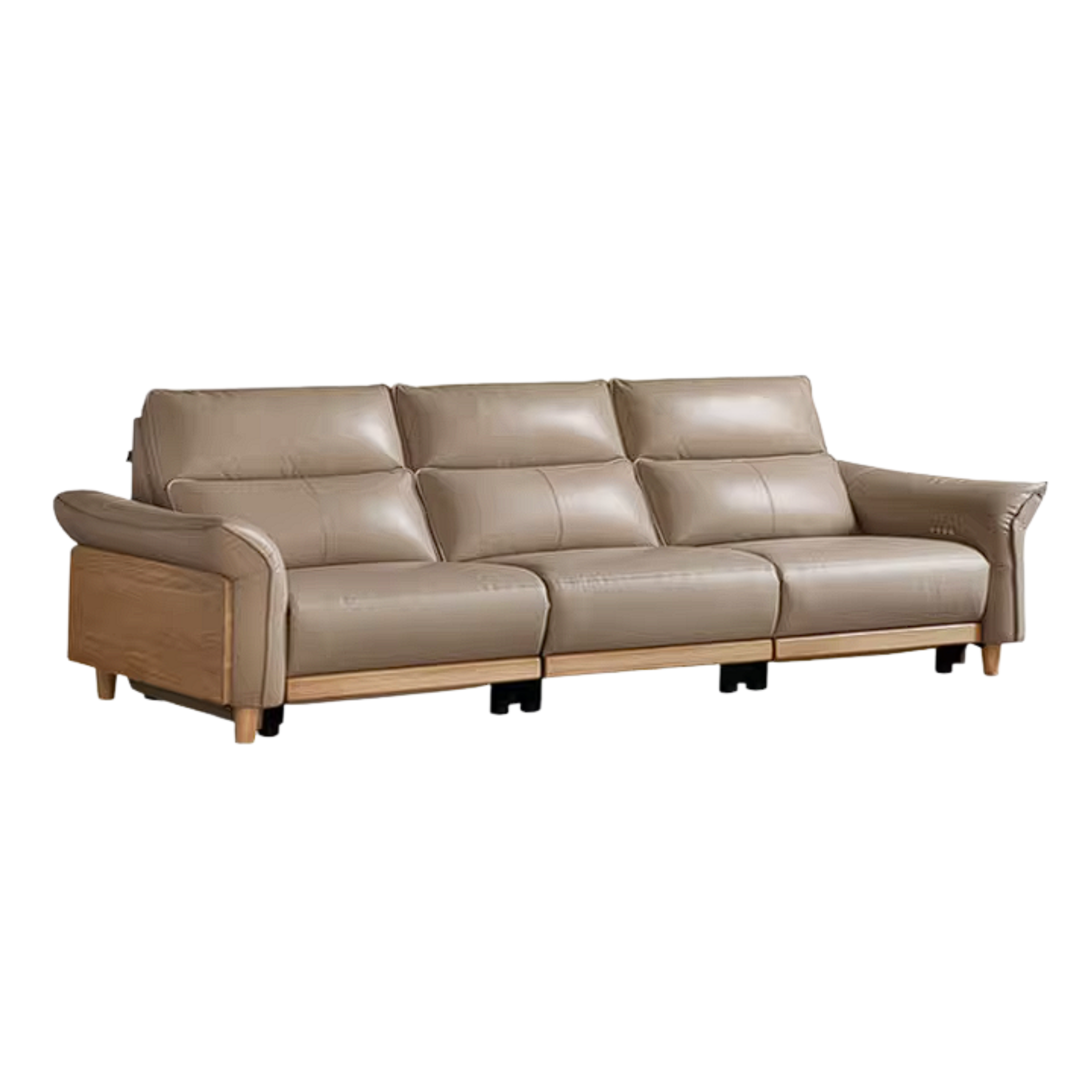 Ash Solid Wood Genuine Leather Modern Electric Reclining Sofa