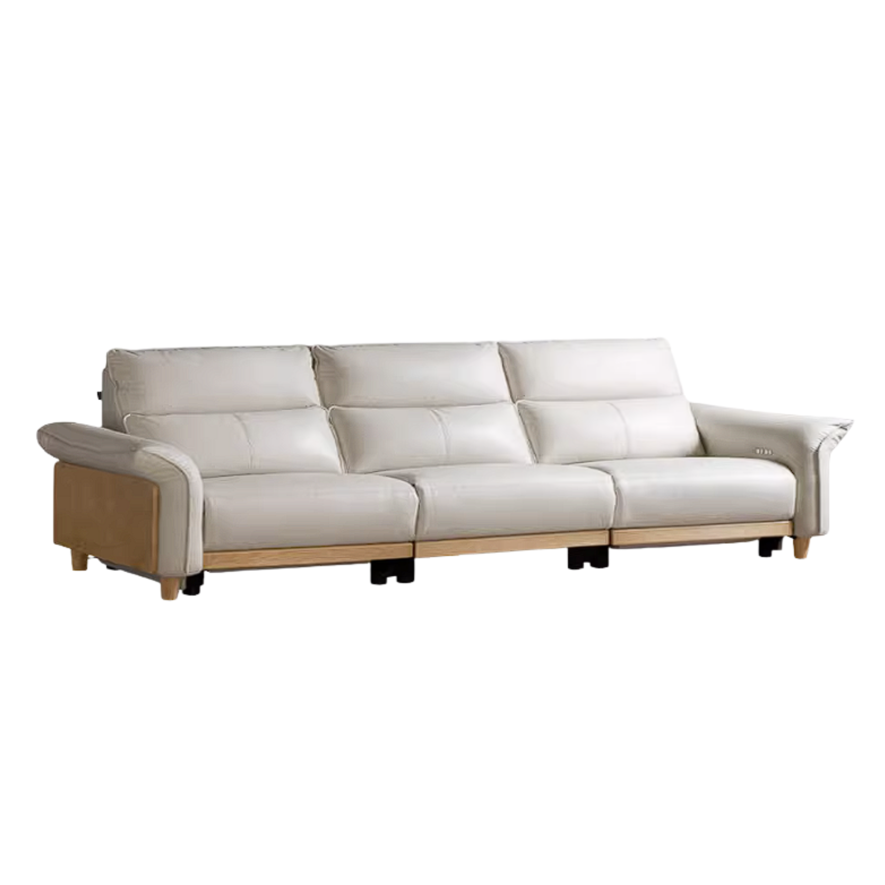 Ash Solid Wood Genuine Leather Modern Electric Reclining Sofa