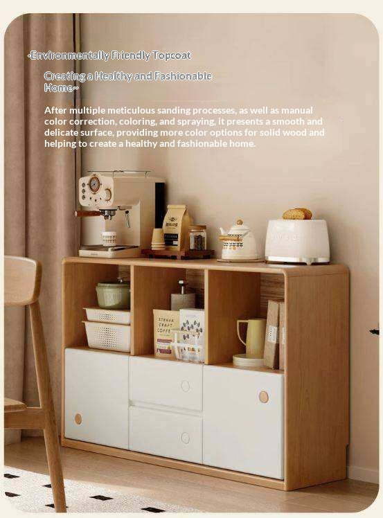 Solid Rubberwood Cream Style Modular Bookcase Cabinet