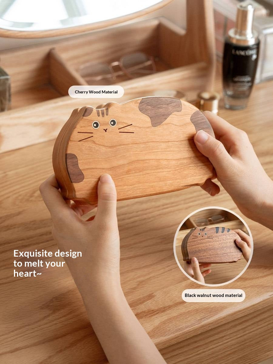 Cherry, Black Walnut Solid Wood Portable Jewelry Box with Multi-Compartment Storage