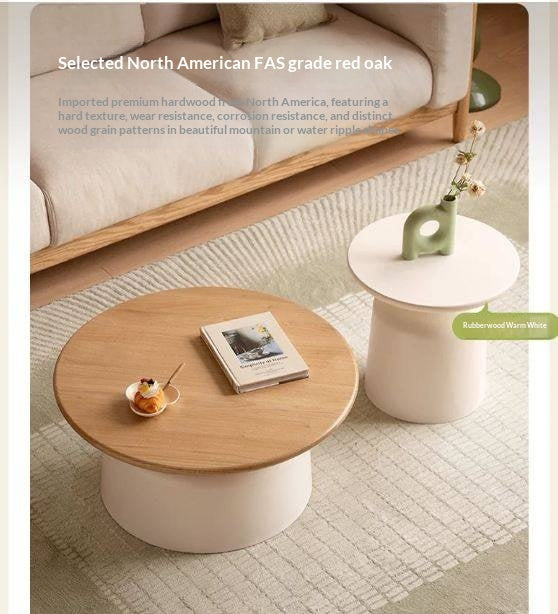 Oak Solid Wood, Solid RubberWood Round Nesting Coffee Tables, Modern Cream Style