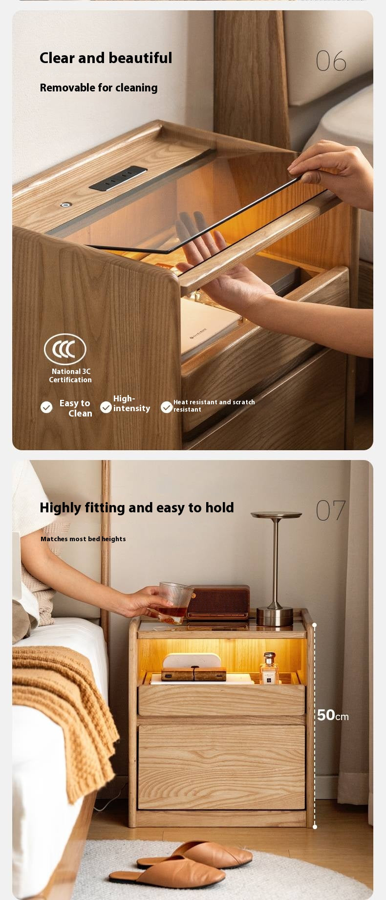 Ash Solid Wood Modern Nightstand