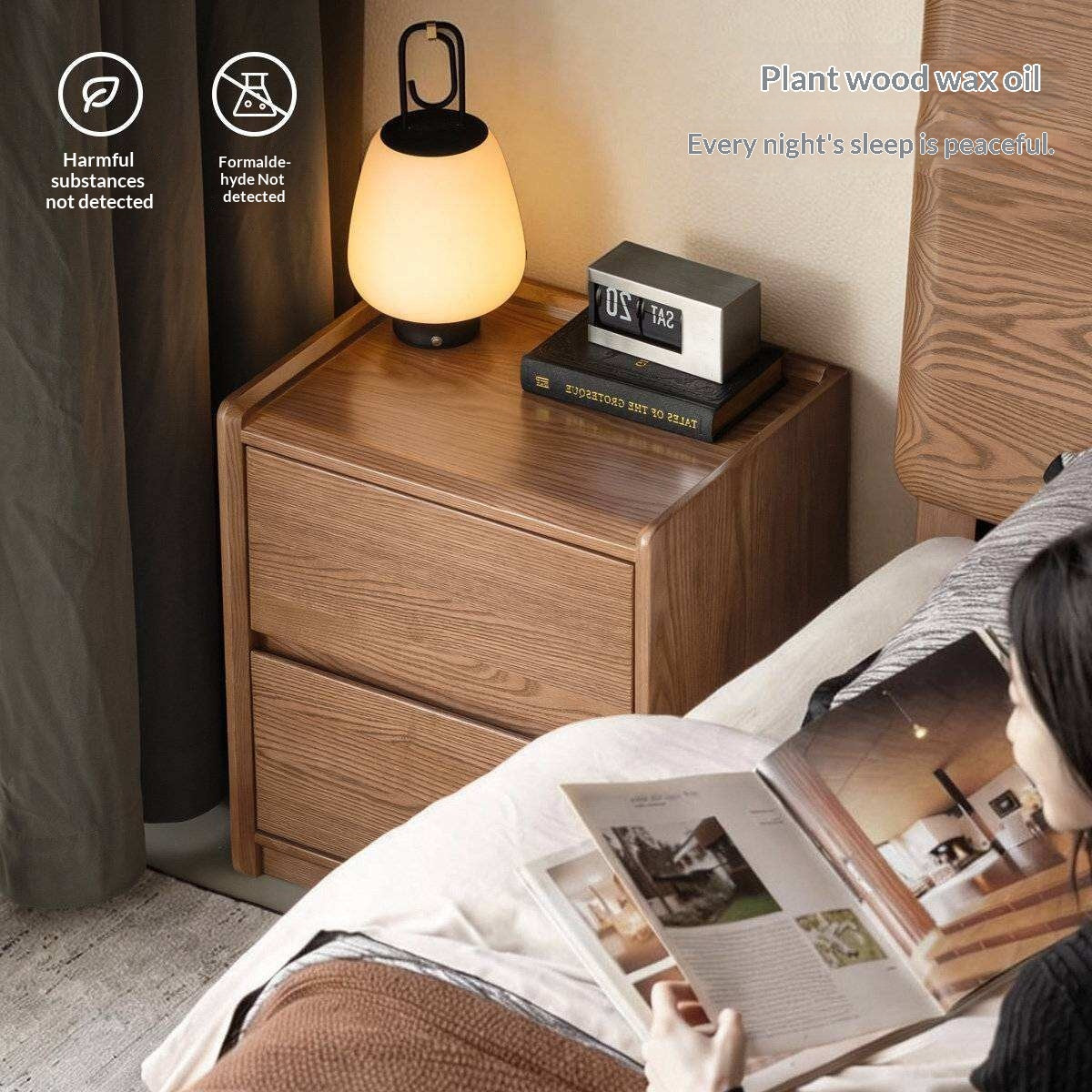 Ash Solid Wood Nightstand with Single Drawer and Open Shelf