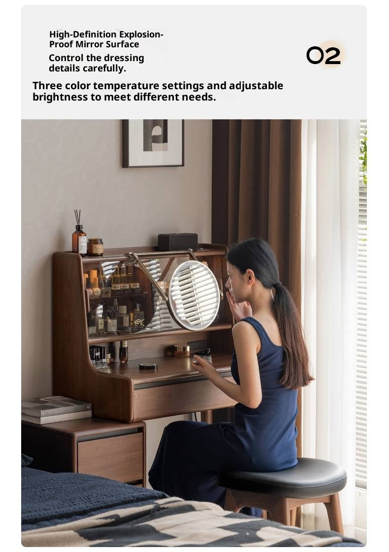 Black Walnut, Sandalwood Solid Wood Light Luxury Multifunctional Dressing Table