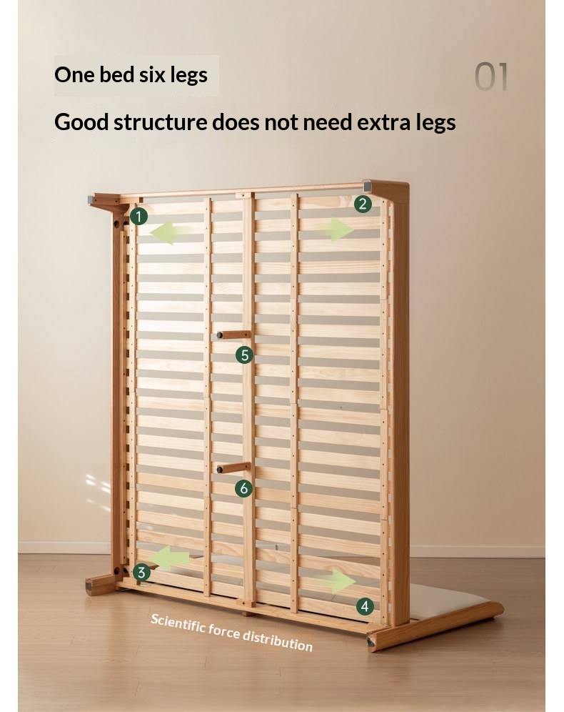 Oak Solid Wood Bed — Modern Minimalist, Genuine Leather Upholstered Bed