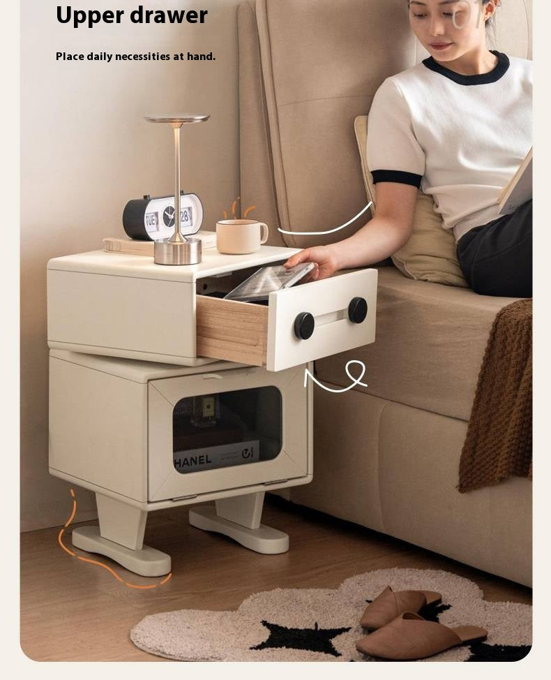 Solid Rubberwood, Oak Solid Wood Cream Style Nightstand.