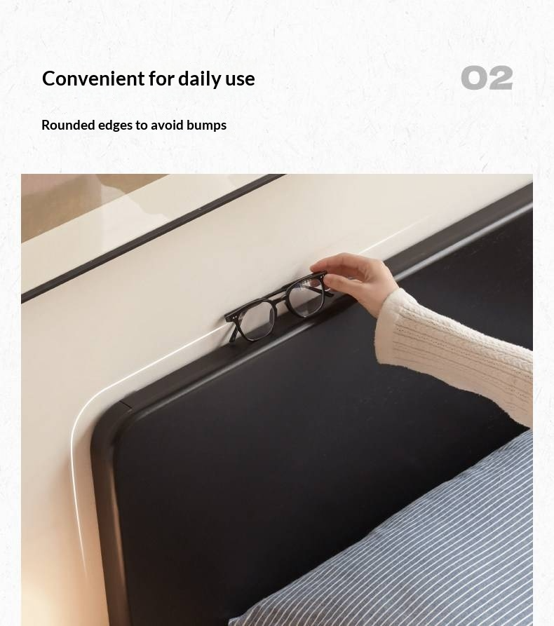 Rubberwood Solid Wood Bed — Modern Minimalist Large Slab Black Floating Bed