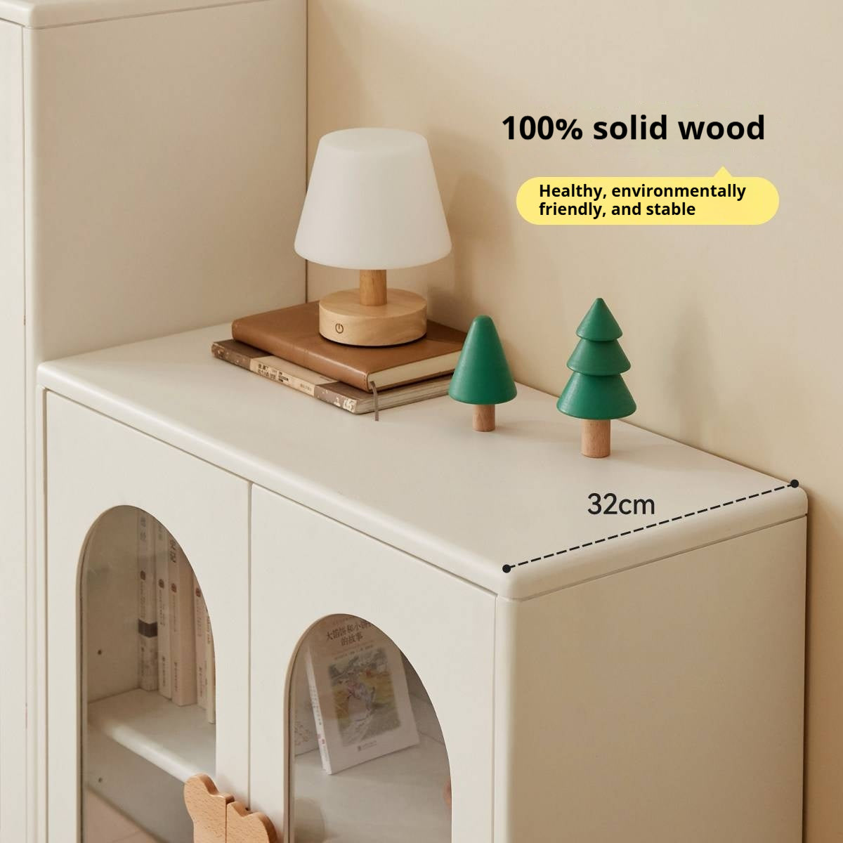 Solid Rubberwood Cream Style Kids Cabinet