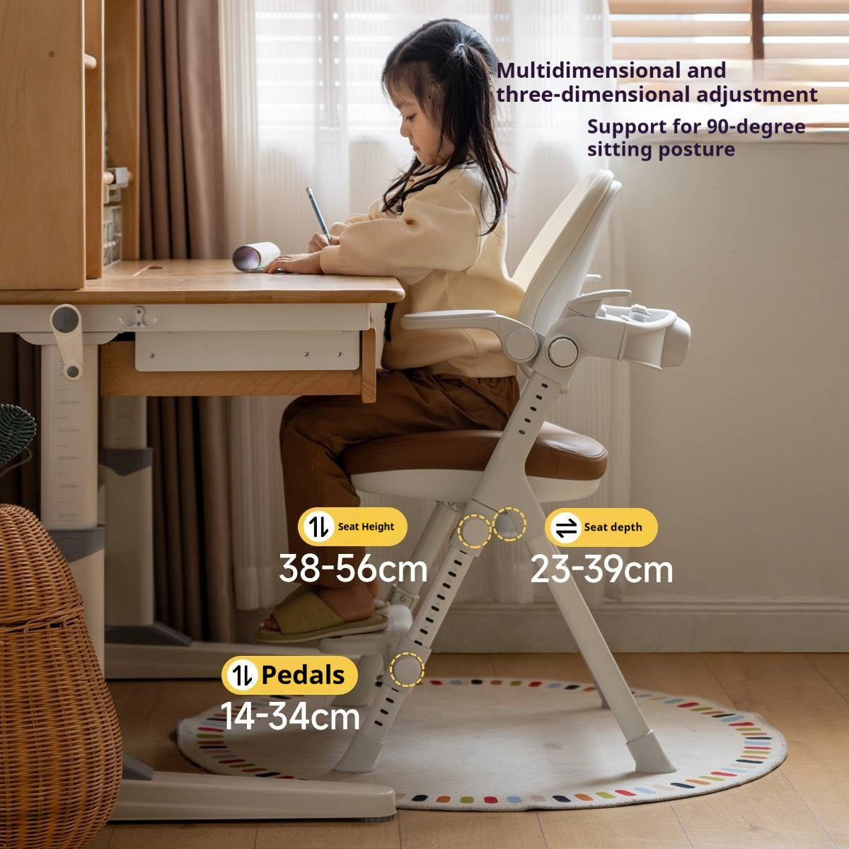 Ergonomic Kids Study Chair with Double Back Support and Adjustable Footrest